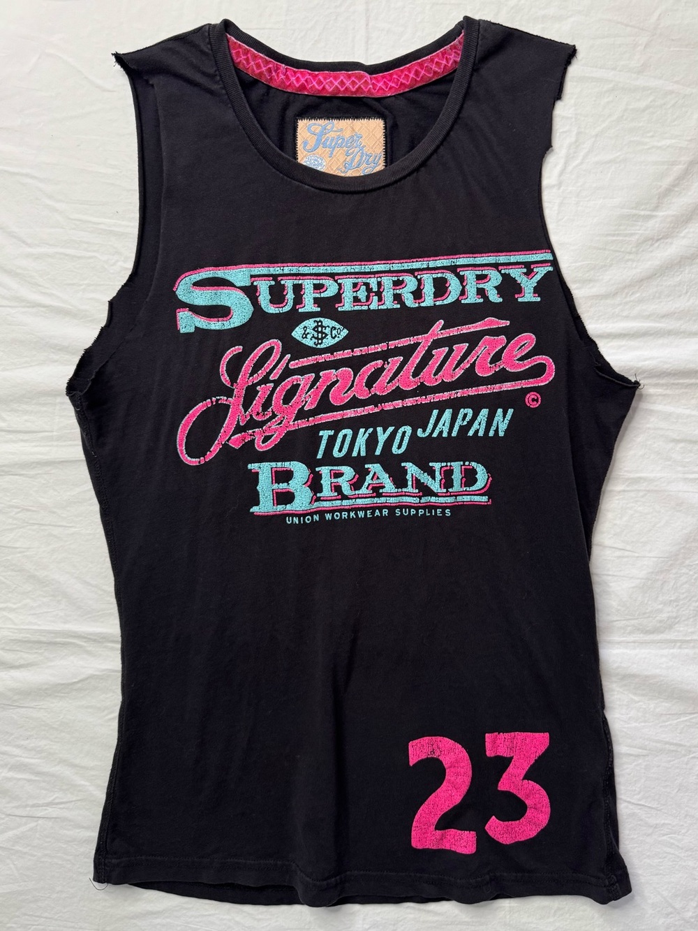 Superdry - Black Tank with Pink & Teal Graphic Logo